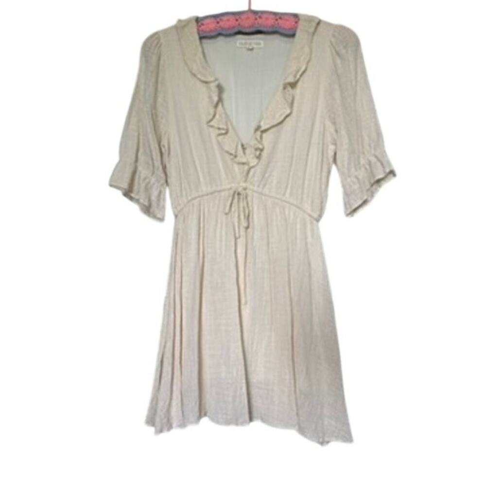 Cloud Ten Cream Tie Front Ruffle Mini Dress Small Boho Beach